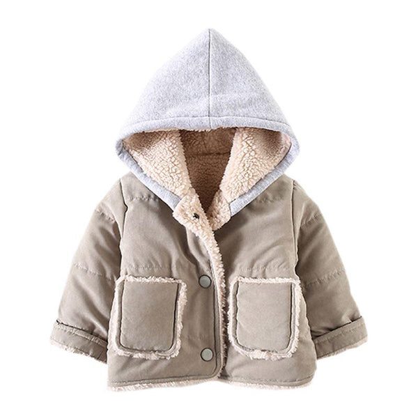 Baby Casual Cotton Patchwork Hooded Fleece-lined Warm Coat