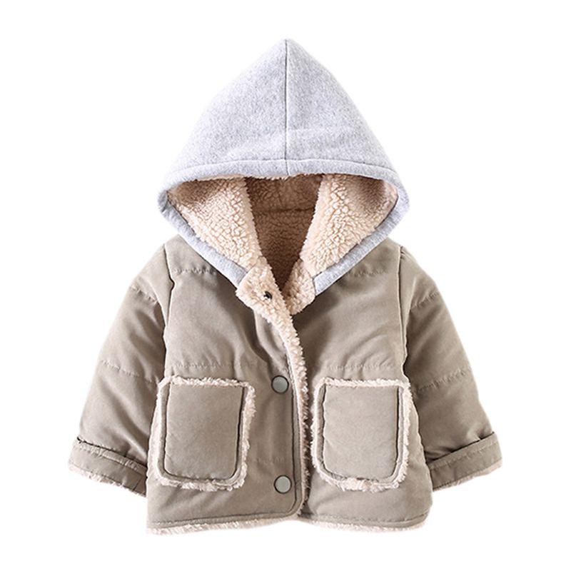 Baby Casual Cotton Patchwork Hooded Fleece-lined Warm Coat