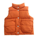 Kids Cotton Solid Color Warm Sleeveless Big Pockets Vest