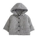 Casual Kids Cotton Plaid Printed Button Pockets Hooded Warm Outwear