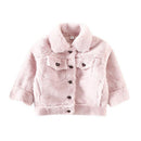 Winter Warm Outerwear Cotton Solid Color Faux Fur Coat For Girls