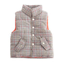 Fashion Style Kids Cotton Plaid Printed Sleeveless Warm Vest