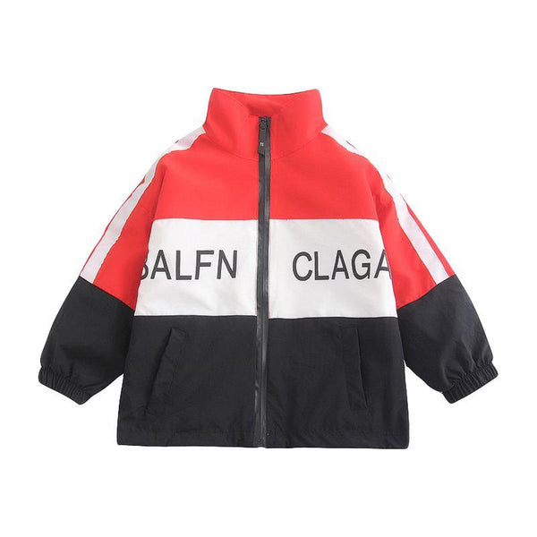 Cotton Patchwork Letter Printed Standing Collar Coat For Boys