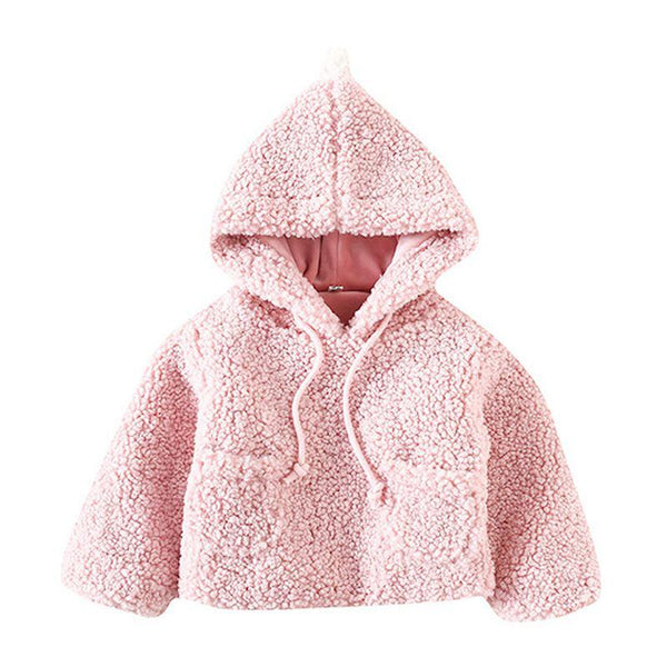 2 Pcs Set Cute Girls Cotton Pink Color Fleece Hoodies And Gloves