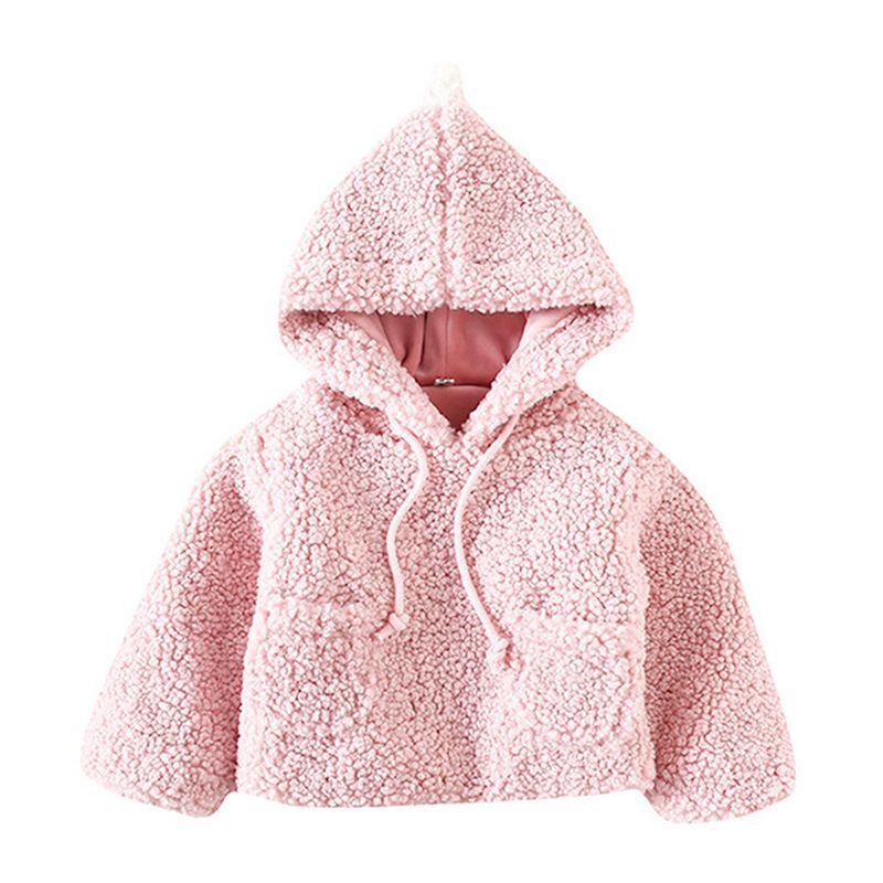 2 Pcs Set Cute Girls Cotton Pink Color Fleece Hoodies And Gloves