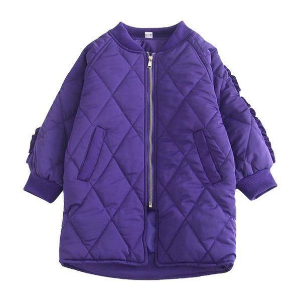 Casual Kids Outerwear Cotton Solid Color Diamond Pattern Warm Long Coat