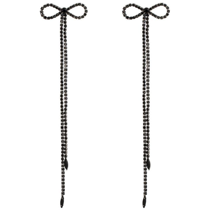 Fashion Exaggerated Long Tassel Design Women Bowknot Earrings