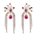 Women Exaggerated Luxury Colored Shiny Rhinestone Tassel Party Earrings