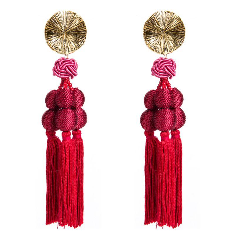 Fashion Handmade Women Exaggerted Bright Color Tassel Earrings