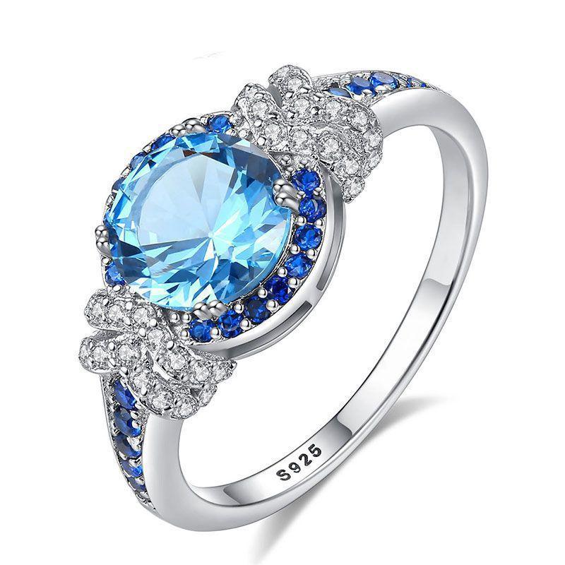 Fine Jewelry Women S925 Sterling Silver Blue Gemstone Ring
