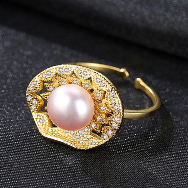 Elegant Women Luxury Real Pearl 925 Silver Adjustable Ring