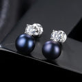 Women Classic Design Round Shape Natural Pearl Sterling Silver Stud Earrings