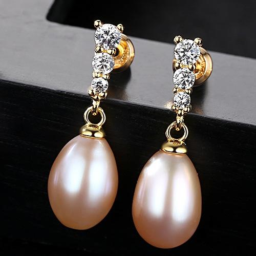 Fashion Classic Fine Jewelry Sterling Silver Zircon Natural Pearl Earrings