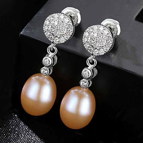 Luxury 3A Zircon Fashion Women Romantic Gift Natural Pearl Silver Earrings