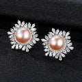 Fashion Unique Snowflake Design Luxury Sterling Silver Natural Peal Stud Earrings