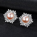 Fashion Unique Snowflake Design Luxury Sterling Silver Natural Peal Stud Earrings