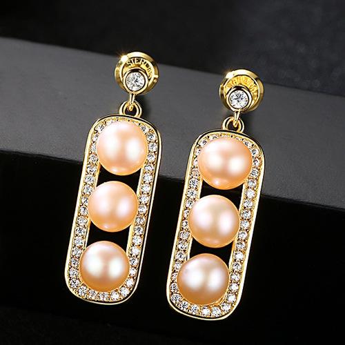 Fashion Unique Beans Design Women Luxury Zircon Freshwater Pearl S925 Earrings
