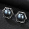 Women 8-8.5mm Natural Pearl Hollow Flower Design Silver Earrings