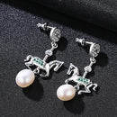 Funny Merry-go-round Design Luxury Zircon Sterling Silver Pearl Earrings