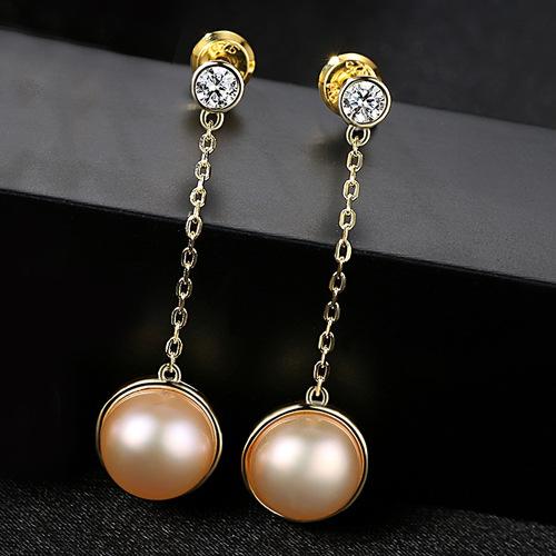 Elegant Women Long Length Design 3A Zircon Natural Pearl Silver Earrings