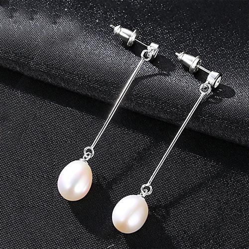 8-9mm Fashion Drop Shape Freshwater Pearl Silver Earrings