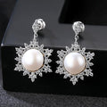 Luxury 925 Sterling Silver Jewelry Unique Snowflake Natural Pearl Earrings