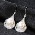 Luxury 925 Sterling Silver Fine Jewelry Freshwater Pearl Leaf Shape Drop Earrings