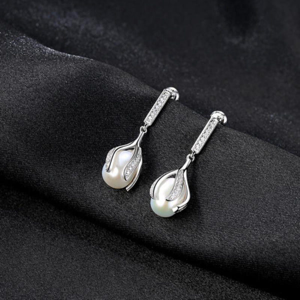 Luxury 925 Sterling Silver Wedding Jewelry Women Freshwater Pearl Earrings