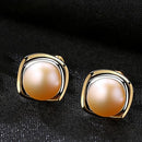 Fashion Geometric Square Shape Sterling Silver Natural Pearl Stud Earrings