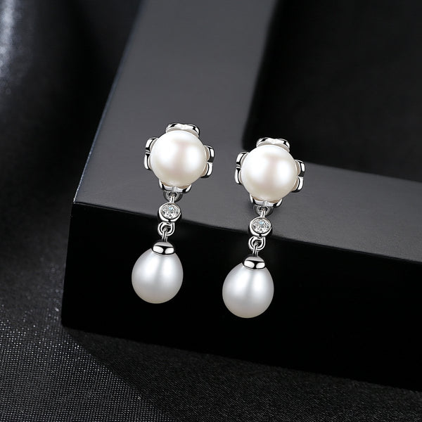925 Sterling Silver Jewelry Fashion Natural Pearl Drop Earrings