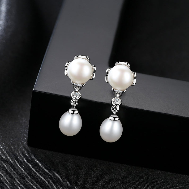 925 Sterling Silver Jewelry Fashion Natural Pearl Drop Earrings