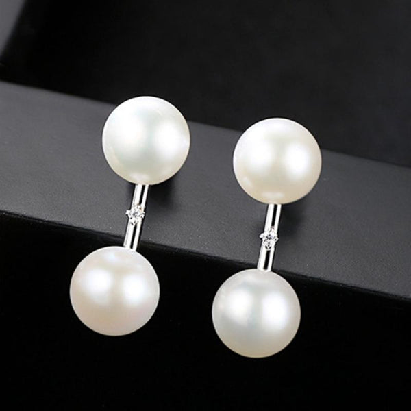 7-8mm Double Freshwater Pearls luxury Silver Anti Allergy Earrings
