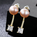 Fashion Creative Design Women 925 Silver Jewelry 3A Square Zircon Pearl Earrings