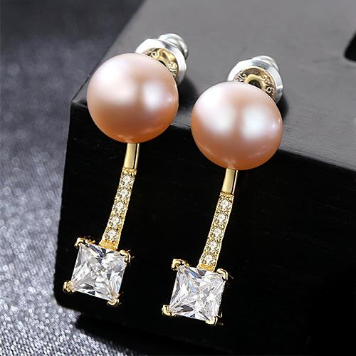 Fashion Creative Design Women 925 Silver Jewelry 3A Square Zircon Pearl Earrings