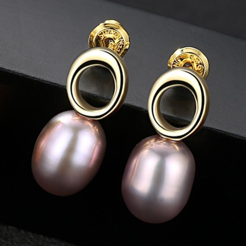 Women Unique Geometric Design Luxury Oval Shape Natural Pearl Earrings