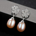 Exquisite Plum Flower Pattern Luxury 3A Zircon Freshwater Pearl Earrings