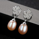 Exquisite Plum Flower Pattern Luxury 3A Zircon Freshwater Pearl Earrings