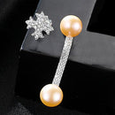 Creative Asymmetric Design Fashion Women Zircon Silver Pearl Earrings