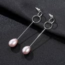 Simple Long Length Design Women Sterling Silver Natural Pearl Earrings