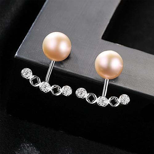 Women Unique Design Fine Jewelry Natural Pearl 3A Zircon Silver Stud Earrings