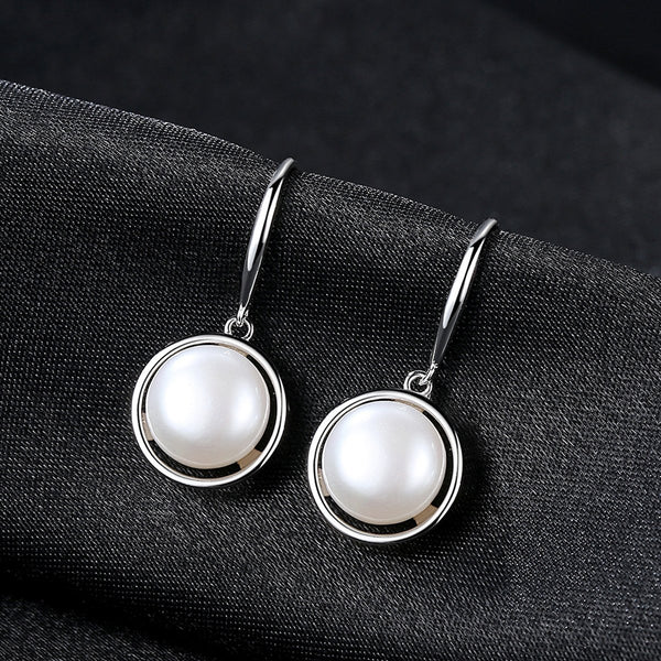 Fashion Geometric Round Shape Sterling Silver Natural Pearl Earrings