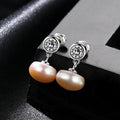 Women Simple Design Anti-allergy Silver Material Natural Pearl Earrings