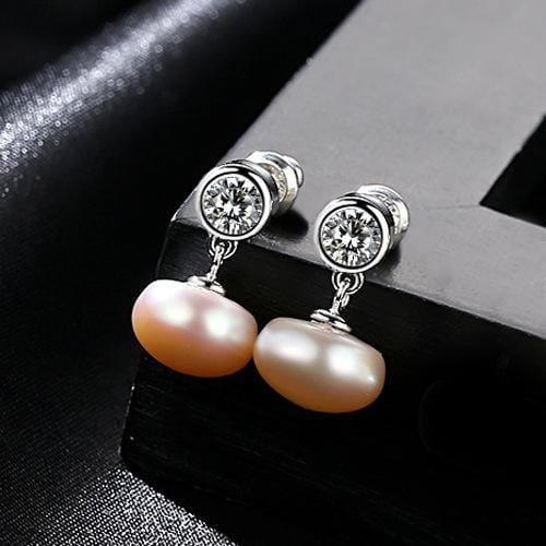 Women Simple Design Anti-allergy Silver Material Natural Pearl Earrings