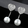 Women Romantic Gift Sterling Silver Heart Shape Freshwater Pearl Earrings