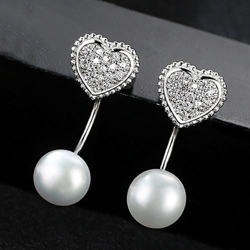 Women Romantic Gift Sterling Silver Heart Shape Freshwater Pearl Earrings
