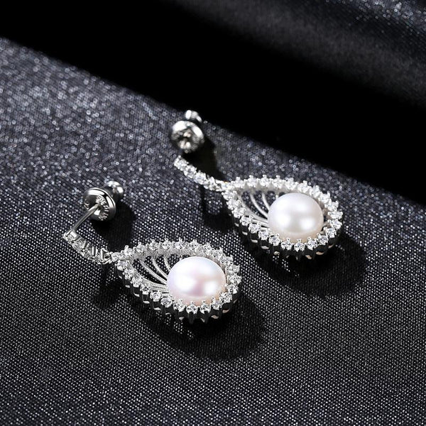 Fashion Luxury Drop Shape Hollow Sterling Silver Pearl Earrings