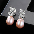 Fashion Unique X Shape Luxury Pearl Sterling Silver Earrings