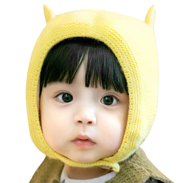Babies Solid Color Cat Pattern Woolen Knitted Hat