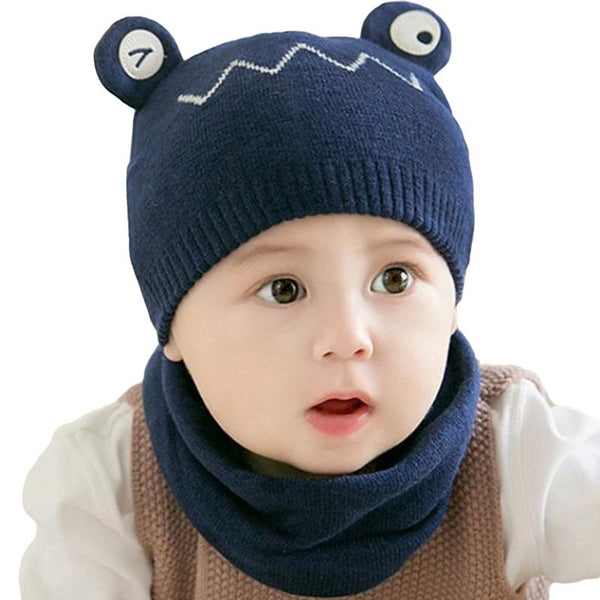 2 Pcs Set Babies Frog Pattern Woolen Knitted Hat And Scarf