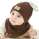 Babies Cotton Cute Bunny Ear Pattern Hat And Bib Set